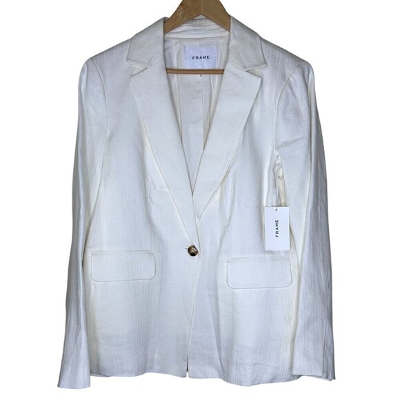 Frame Womens Size 10 Off-White Linen Blend Blazer Lined Single Button Closure - Picture 1 of 9